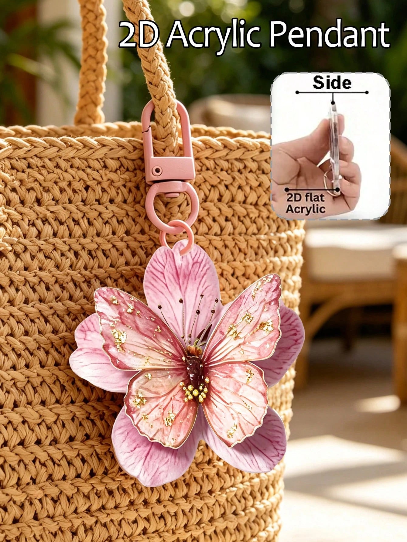 2d Acrylic Butterfly Flower Keychain,Elegant Floral Bag Charm,Butterfly Pendant,Car Key Pendant,Daily Accessories,Beautiful Gift For Girl, Friend