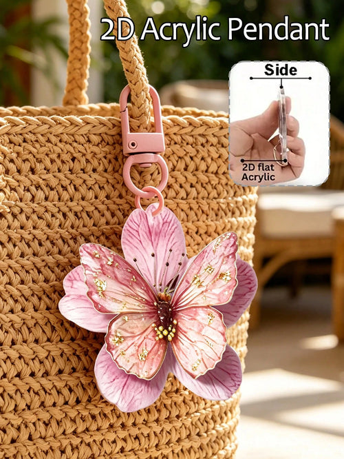 2d Acrylic Butterfly Flower Keychain,Elegant Floral Bag Charm,Butterfly Pendant,Car Key Pendant,Daily Accessories,Beautiful Gift For Girl, Friend
