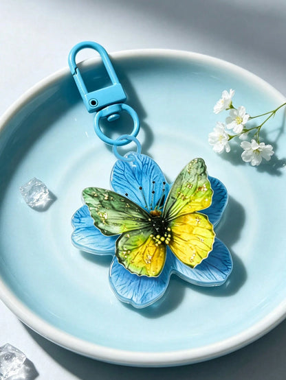 2d Acrylic Butterfly Flower Keychain,Elegant Floral Bag Charm,Butterfly Pendant,Car Key Pendant,Daily Accessories,Beautiful Gift For Girl, Friend
