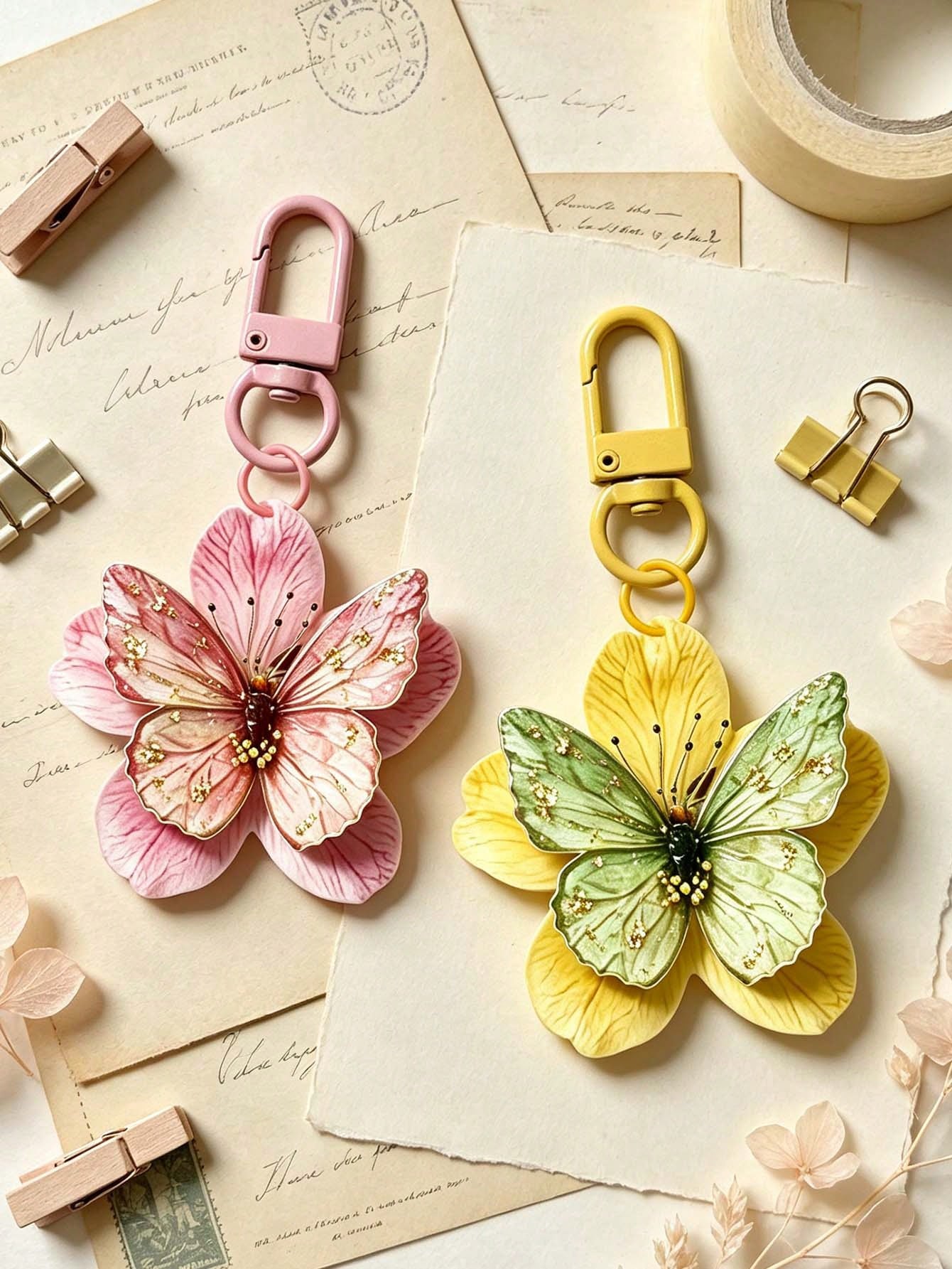 2d Acrylic Butterfly Flower Keychain,Elegant Floral Bag Charm,Butterfly Pendant,Car Key Pendant,Daily Accessories,Beautiful Gift For Girl, Friend