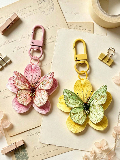 2d Acrylic Butterfly Flower Keychain,Elegant Floral Bag Charm,Butterfly Pendant,Car Key Pendant,Daily Accessories,Beautiful Gift For Girl, Friend