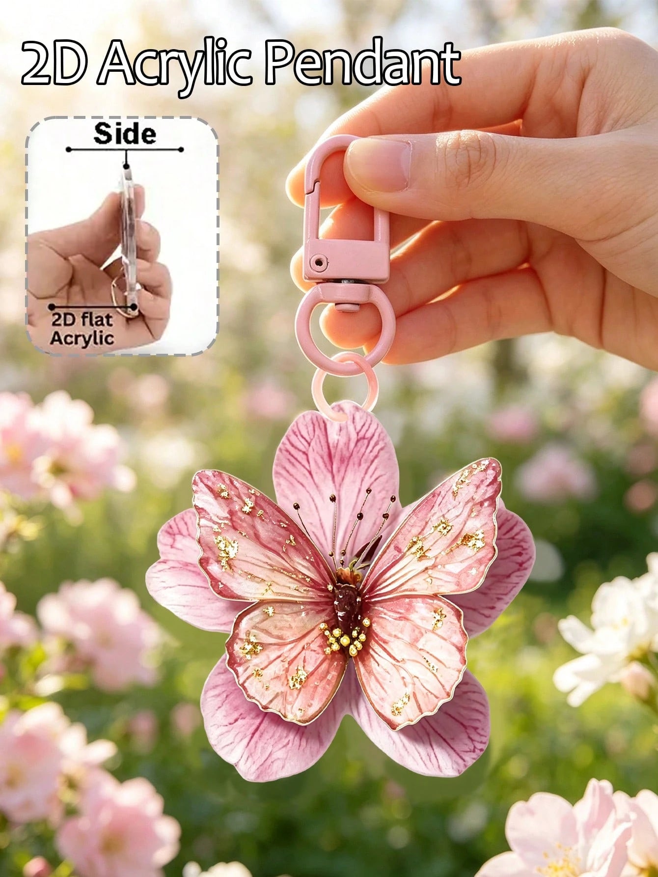 2d Acrylic Butterfly Flower Keychain,Elegant Floral Bag Charm,Butterfly Pendant,Car Key Pendant,Daily Accessories,Beautiful Gift For Girl, Friend