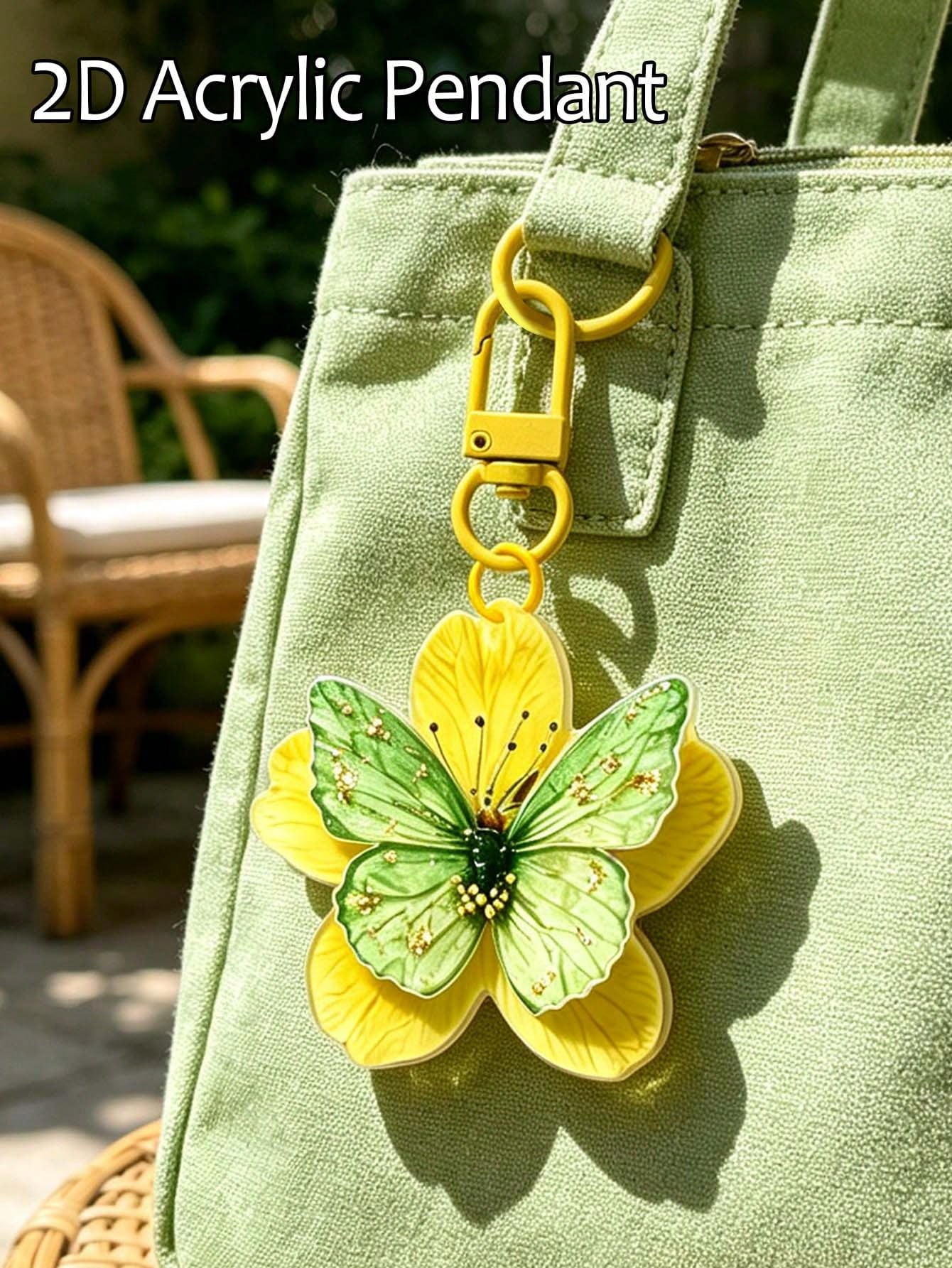 2d Acrylic Butterfly Flower Keychain,Elegant Floral Bag Charm,Butterfly Pendant,Car Key Pendant,Daily Accessories,Beautiful Gift For Girl, Friend