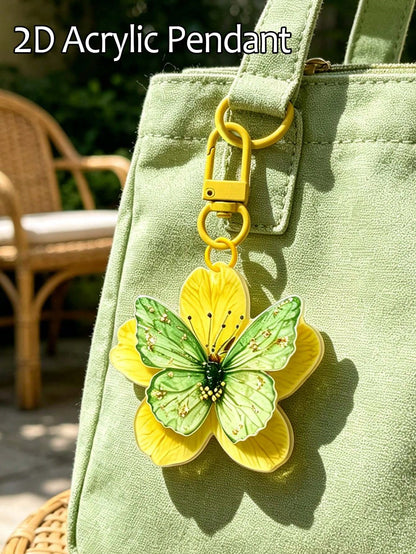 2d Acrylic Butterfly Flower Keychain,Elegant Floral Bag Charm,Butterfly Pendant,Car Key Pendant,Daily Accessories,Beautiful Gift For Girl, Friend