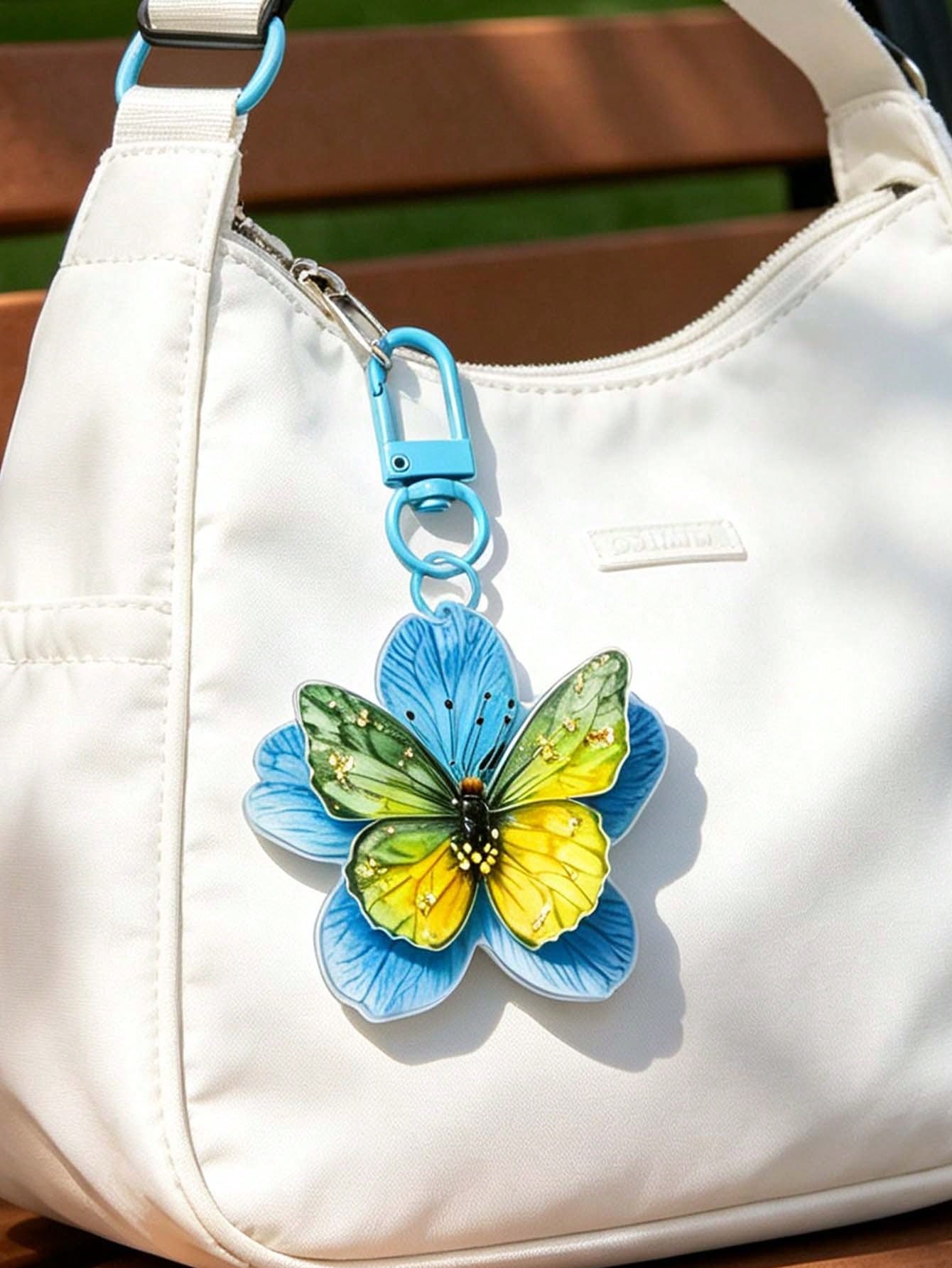 2d Acrylic Butterfly Flower Keychain,Elegant Floral Bag Charm,Butterfly Pendant,Car Key Pendant,Daily Accessories,Beautiful Gift For Girl, Friend
