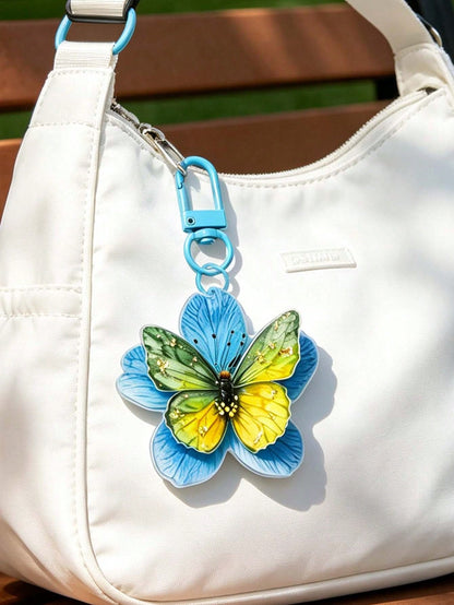 2d Acrylic Butterfly Flower Keychain,Elegant Floral Bag Charm,Butterfly Pendant,Car Key Pendant,Daily Accessories,Beautiful Gift For Girl, Friend