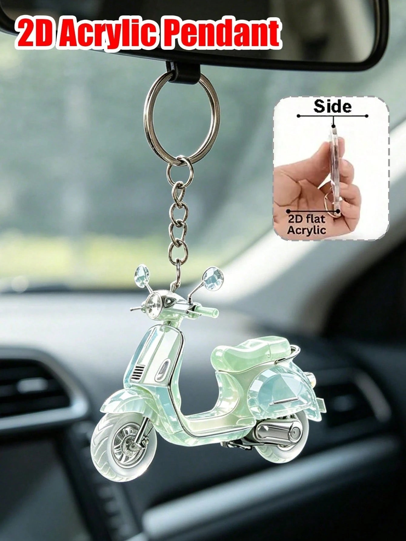 2D Acrylic Motorcycle Keychain, Cute Flat Electric Scooter Keyring, Fashionable Bag Charm/Car Key Accessory, Daily Decorative Gift, Suitable For Backpack, Wallet, Phone, Earphone, Car Hanging Ornament