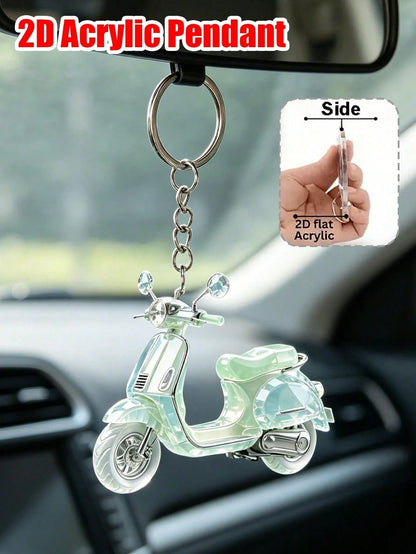 2D Acrylic Motorcycle Keychain, Cute Flat Electric Scooter Keyring, Fashionable Bag Charm/Car Key Accessory, Daily Decorative Gift, Suitable For Backpack, Wallet, Phone, Earphone, Car Hanging Ornament