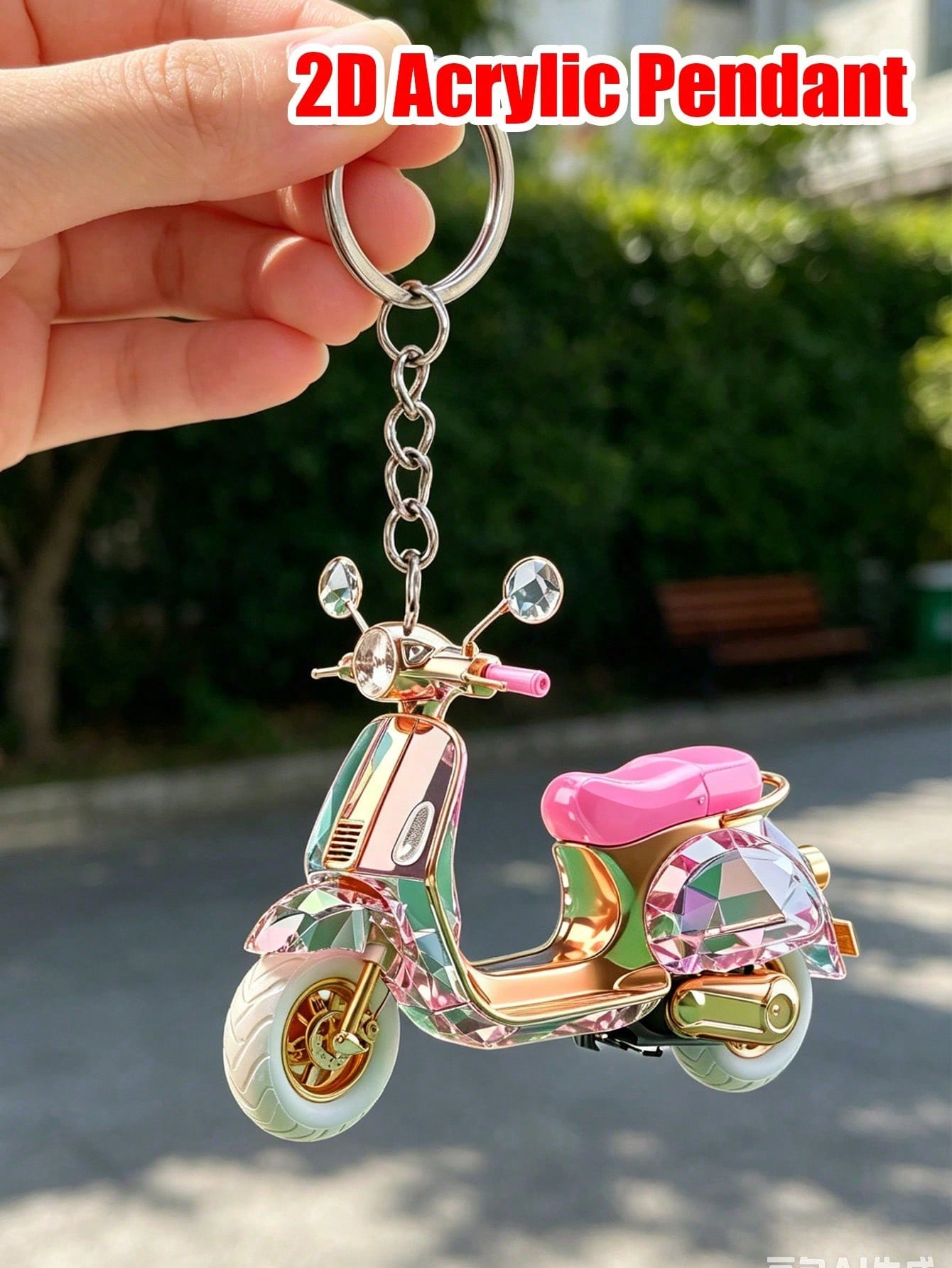 2D Acrylic Motorcycle Keychain, Cute Flat Electric Scooter Keyring, Fashionable Bag Charm/Car Key Accessory, Daily Decorative Gift, Suitable For Backpack, Wallet, Phone, Earphone, Car Hanging Ornament