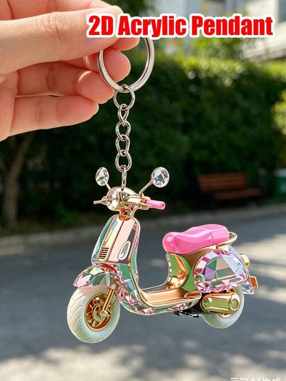 2D Acrylic Motorcycle Keychain, Cute Flat Electric Scooter Keyring, Fashionable Bag Charm/Car Key Accessory, Daily Decorative Gift, Suitable For Backpack, Wallet, Phone, Earphone, Car Hanging Ornament