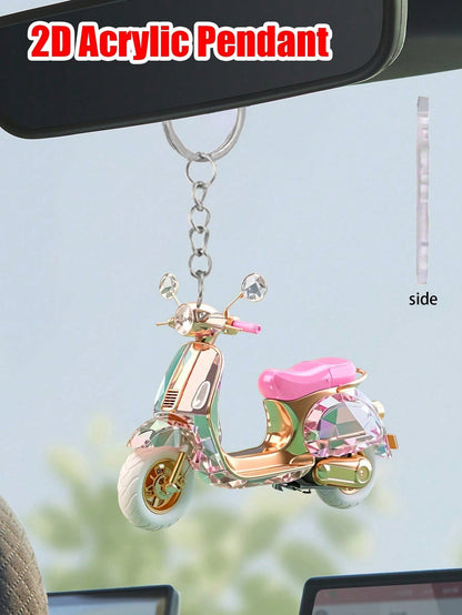 2D Acrylic Motorcycle Keychain, Cute Flat Electric Scooter Keyring, Fashionable Bag Charm/Car Key Accessory, Daily Decorative Gift, Suitable For Backpack, Wallet, Phone, Earphone, Car Hanging Ornament
