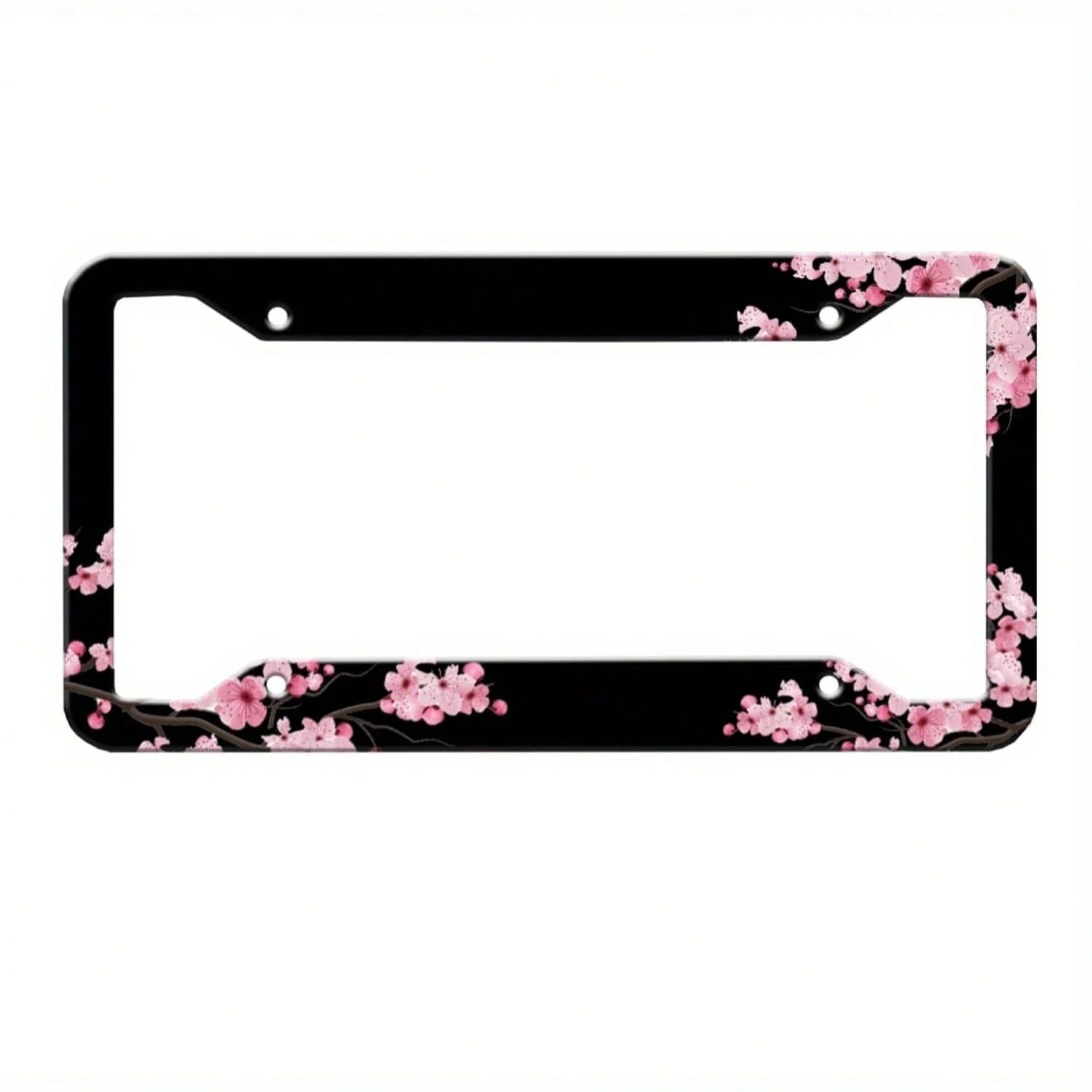 2D Flat Cherry Blossom License Plate Frame, Pink Flower License Plate Holder, Rust-Proof And Waterproof Car Decorative License Plate Frame, American License Plate Size, 12.2X 6.3inch