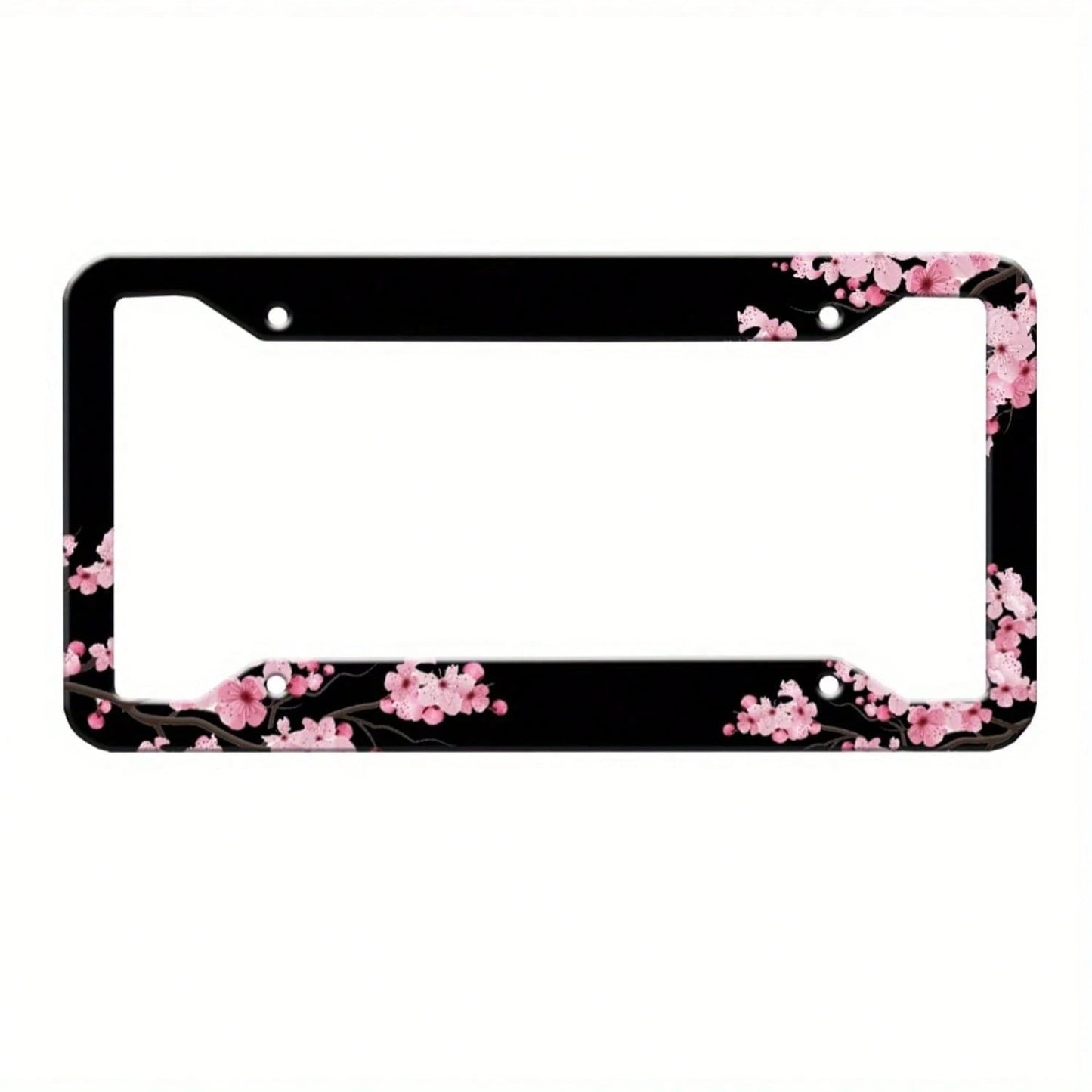 2D Flat Cherry Blossom License Plate Frame, Pink Flower License Plate Holder, Rust-Proof And Waterproof Car Decorative License Plate Frame, American License Plate Size, 12.2X 6.3inch