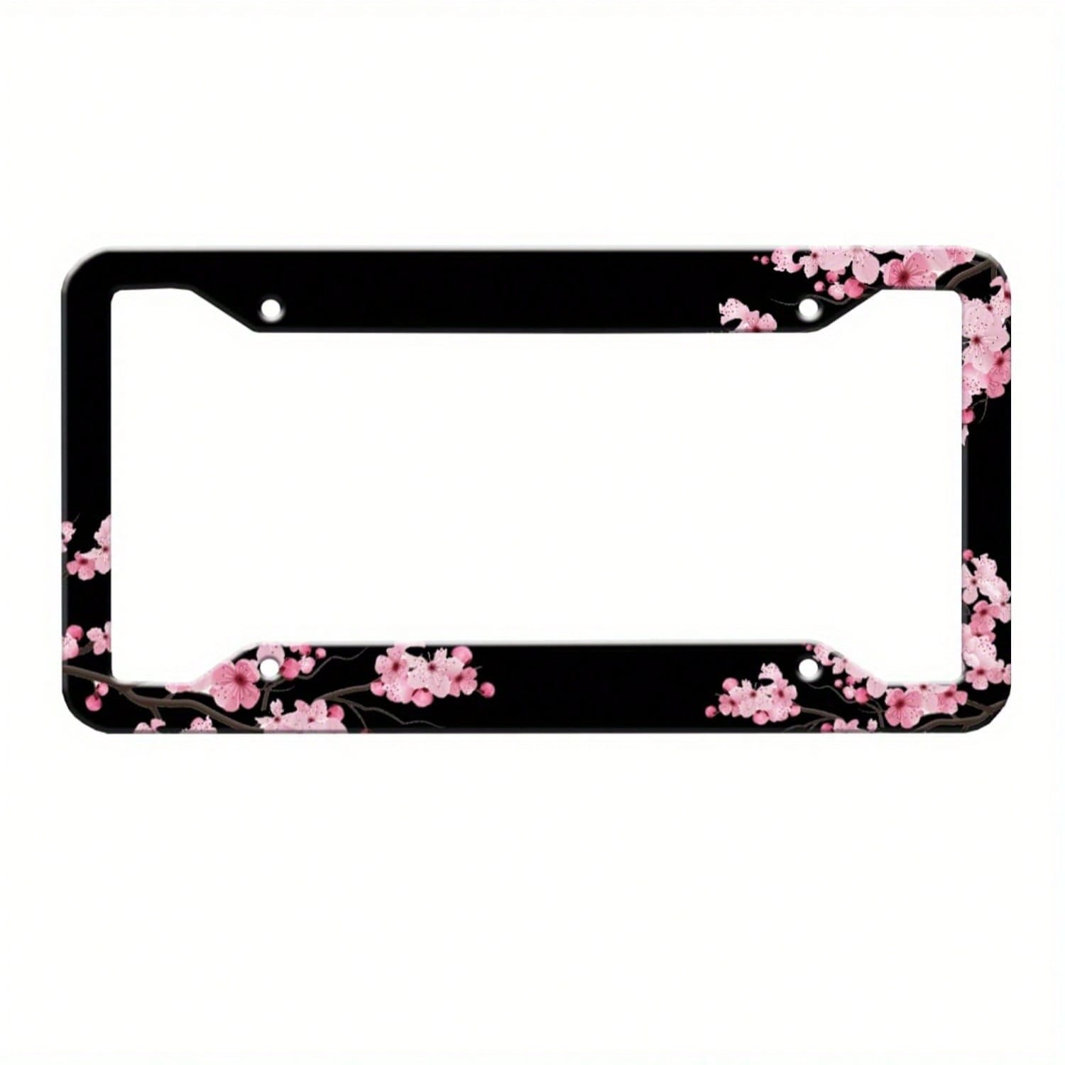 2D Flat Cherry Blossom License Plate Frame, Pink Flower License Plate Holder, Rust-Proof And Waterproof Car Decorative License Plate Frame, American License Plate Size, 12.2X 6.3inch