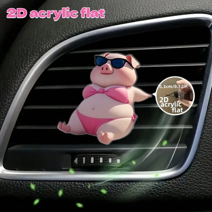 2D Flat Cute Pink Pig Pattern Car Air Vent Clip Decoration, "No Fragrance", With Double Odorless Sponge Pads, Car Air Freshener, No Fragrance Source, 2D Flat Acrylic Luxury Cartoon Ornament, Fashionab