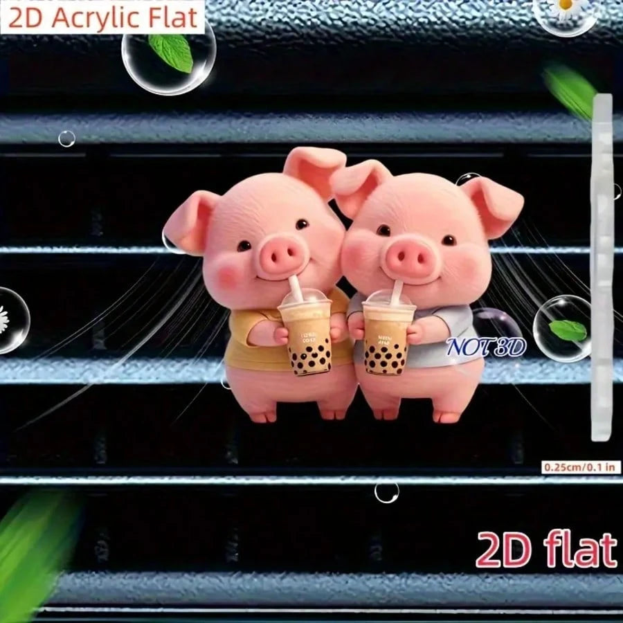2D Flat Cute Pink Pig Pattern Car Air Vent Clip Decoration, "No Fragrance", With Double Odorless Sponge Pads, Car Air Freshener, No Fragrance Source, 2D Flat Acrylic Luxury Cartoon Ornament, Fashionab