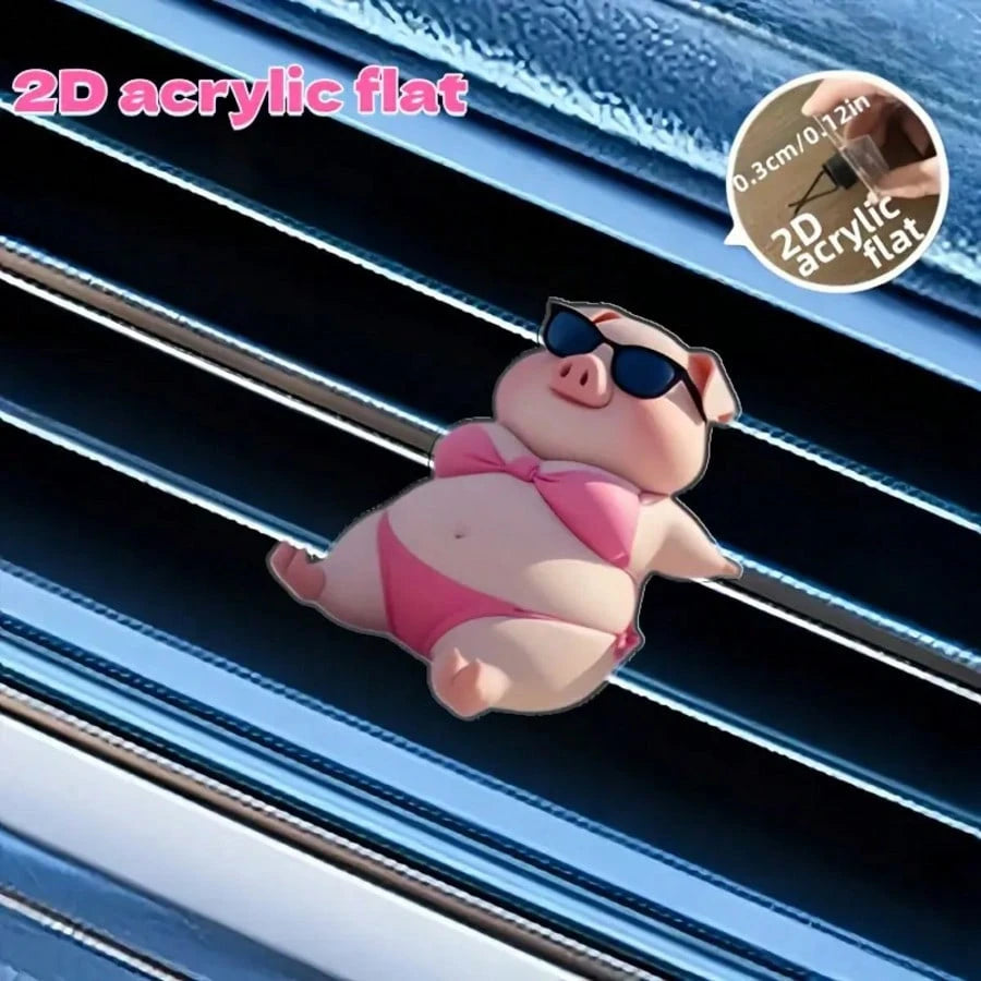 2D Flat Cute Pink Pig Pattern Car Air Vent Clip Decoration, "No Fragrance", With Double Odorless Sponge Pads, Car Air Freshener, No Fragrance Source, 2D Flat Acrylic Luxury Cartoon Ornament, Fashionab