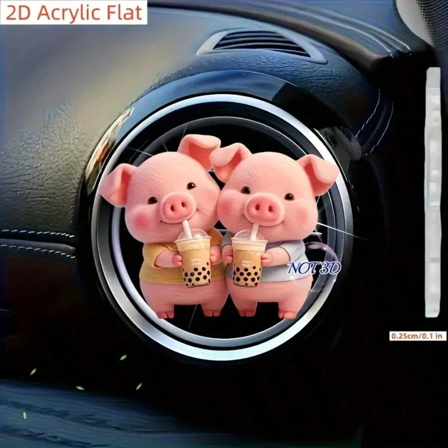 2D Flat Cute Pink Pig Pattern Car Air Vent Clip Decoration, "No Fragrance", With Double Odorless Sponge Pads, Car Air Freshener, No Fragrance Source, 2D Flat Acrylic Luxury Cartoon Ornament, Fashionab