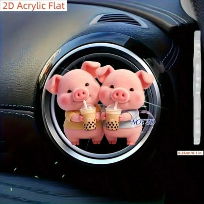 2D Flat Cute Pink Pig Pattern Car Air Vent Clip Decoration, "No Fragrance", With Double Odorless Sponge Pads, Car Air Freshener, No Fragrance Source, 2D Flat Acrylic Luxury Cartoon Ornament, Fashionab