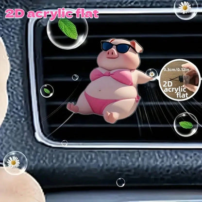 2D Flat Cute Pink Pig Pattern Car Air Vent Clip Decoration, "No Fragrance", With Double Odorless Sponge Pads, Car Air Freshener, No Fragrance Source, 2D Flat Acrylic Luxury Cartoon Ornament, Fashionab