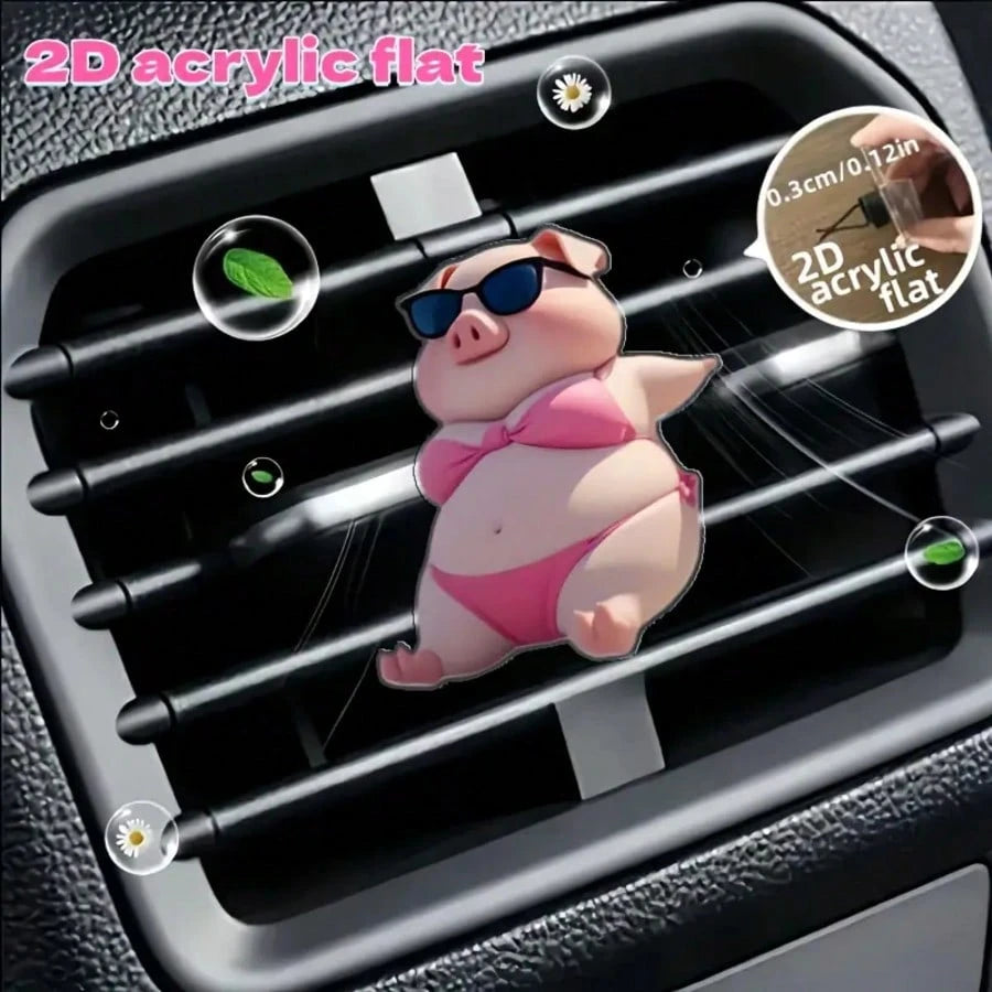 2D Flat Cute Pink Pig Pattern Car Air Vent Clip Decoration, "No Fragrance", With Double Odorless Sponge Pads, Car Air Freshener, No Fragrance Source, 2D Flat Acrylic Luxury Cartoon Ornament, Fashionab