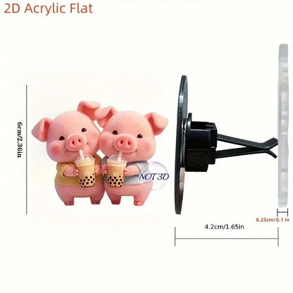 2D Flat Cute Pink Pig Pattern Car Air Vent Clip Decoration, "No Fragrance", With Double Odorless Sponge Pads, Car Air Freshener, No Fragrance Source, 2D Flat Acrylic Luxury Cartoon Ornament, Fashionab