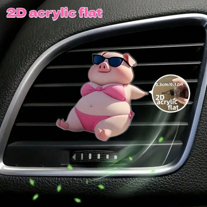 2D Flat Cute Pink Pig Pattern Car Air Vent Clip Decoration, "No Fragrance", With Double Odorless Sponge Pads, Car Air Freshener, No Fragrance Source, 2D Flat Acrylic Luxury Cartoon Ornament, Fashionab
