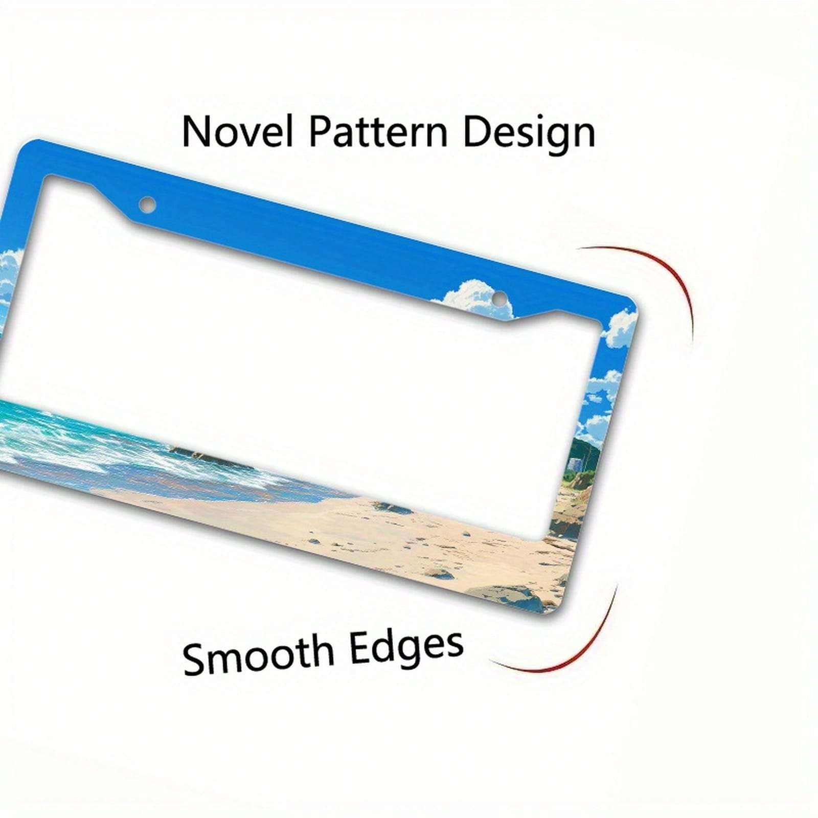 2D Flat Metal License Plate Frame, License Plate Cover With Beach Ocean Rock Design, Suitable For Home Car Decoration During Summer Holidays, 2D Flat, License Plate Frame With Beach Style, Custom-Made