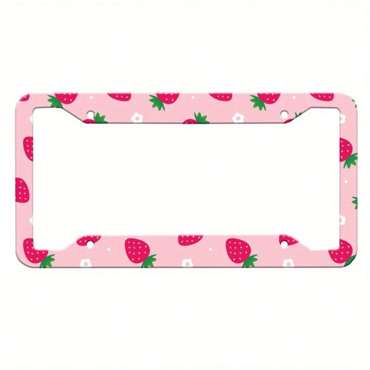 2D Flat Strawberry License Plate Holder, Pink Strawberry License Plate Holder, Cute Car Decoration License Plate Holder, US Standard License Plate Size, 12. 2x 6. 3inch, 2D Flat Model,Car Must Haves,C