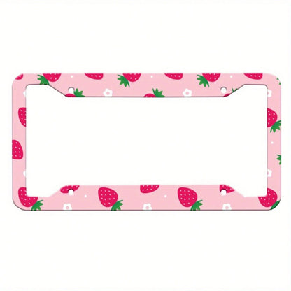 2D Flat Strawberry License Plate Holder, Pink Strawberry License Plate Holder, Cute Car Decoration License Plate Holder, US Standard License Plate Size, 12. 2x 6. 3inch, 2D Flat Model,Car Must Haves,C