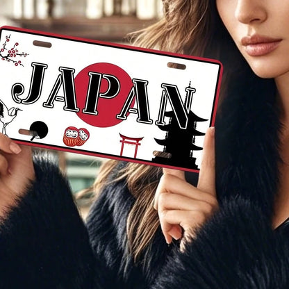 2D Flat, Vintage Aluminum License Plate- Japanese-Style Cherry Blossom And Torii Gate Design, 30.0x 15.01cm, Car And Home Wall Art, Cultural Decoration| Vintage License Plate| Aluminum Sign, 2D