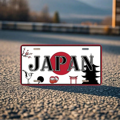 2D Flat, Vintage Aluminum License Plate- Japanese-Style Cherry Blossom And Torii Gate Design, 30.0x 15.01cm, Car And Home Wall Art, Cultural Decoration| Vintage License Plate| Aluminum Sign, 2D
