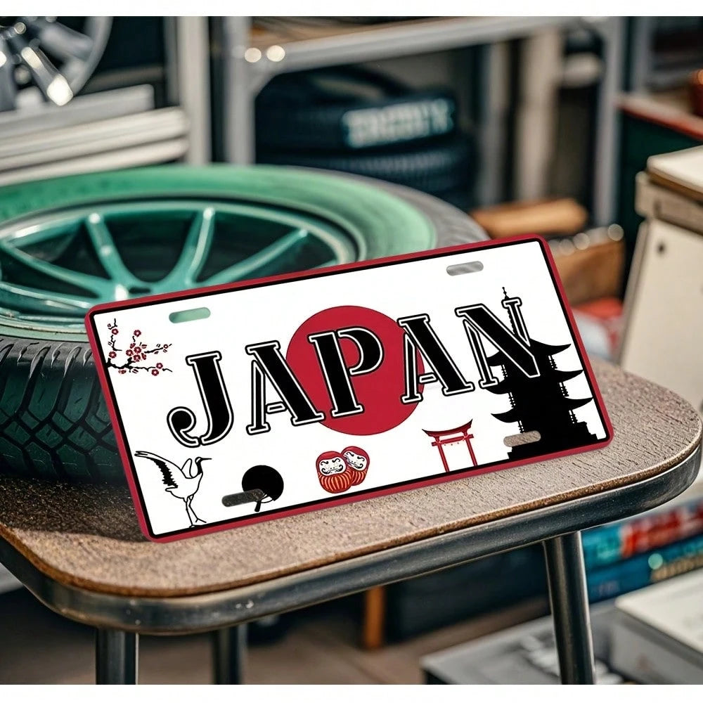 2D Flat, Vintage Aluminum License Plate- Japanese-Style Cherry Blossom And Torii Gate Design, 30.0x 15.01cm, Car And Home Wall Art, Cultural Decoration| Vintage License Plate| Aluminum Sign, 2D