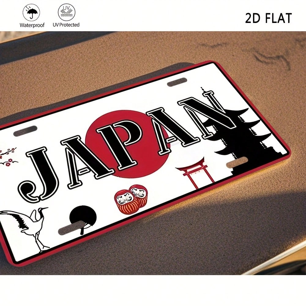 2D Flat, Vintage Aluminum License Plate- Japanese-Style Cherry Blossom And Torii Gate Design, 30.0x 15.01cm, Car And Home Wall Art, Cultural Decoration| Vintage License Plate| Aluminum Sign, 2D