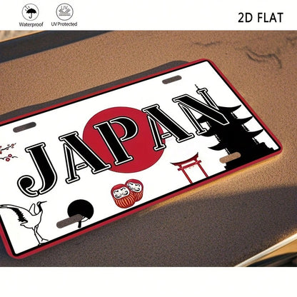 2D Flat, Vintage Aluminum License Plate- Japanese-Style Cherry Blossom And Torii Gate Design, 30.0x 15.01cm, Car And Home Wall Art, Cultural Decoration| Vintage License Plate| Aluminum Sign, 2D