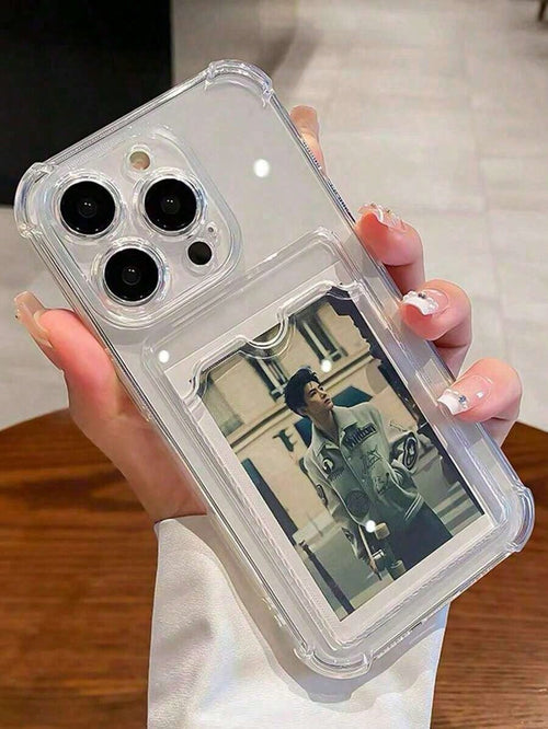 2pc Transparent Card Slot Stand Phone Case Compatible With IPhone 15, 14, 13, 12, 11 Pro Max, 14 Plus, Transparent Wallet Silicone Shockproof Back Cover Waterproof Anti-Fall Scratch ResistantFOR-YOUR