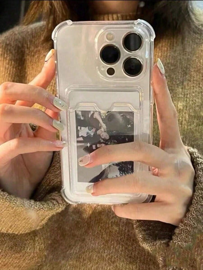 2pc Transparent Card Slot Stand Phone Case Compatible With IPhone 15, 14, 13, 12, 11 Pro Max, 14 Plus, Transparent Wallet Silicone Shockproof Back Cover Waterproof Anti-Fall Scratch ResistantFOR-YOUR