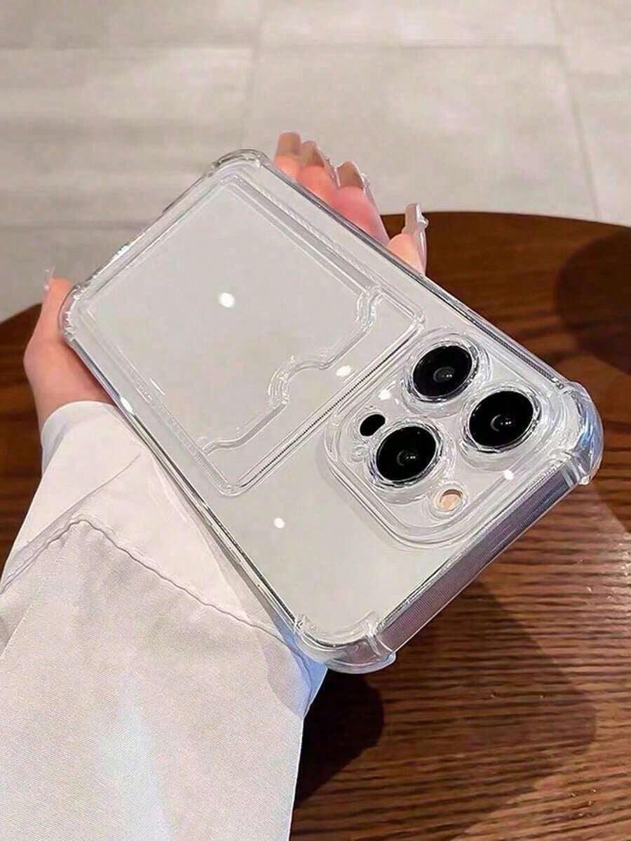 2pc Transparent Card Slot Stand Phone Case Compatible With IPhone 15, 14, 13, 12, 11 Pro Max, 14 Plus, Transparent Wallet Silicone Shockproof Back Cover Waterproof Anti-Fall Scratch ResistantFOR-YOUR