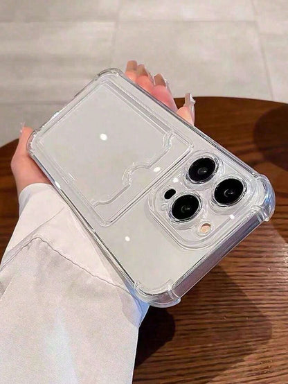 2pc Transparent Card Slot Stand Phone Case Compatible With IPhone 15, 14, 13, 12, 11 Pro Max, 14 Plus, Transparent Wallet Silicone Shockproof Back Cover Waterproof Anti-Fall Scratch ResistantFOR-YOUR