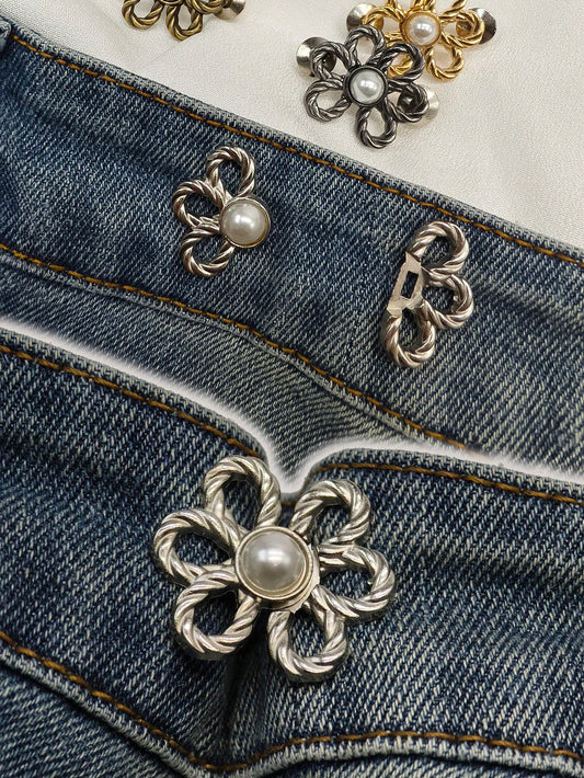 2pcs/1Pair New Electroplate Flower-Shaped Wait Clip- Adjustable Waist Buckle For Jeans Or Skirts, Anti-Slip And No-Need-For-Nail Design, Fashionable And Detachable Clip Providing Stitch-Free Waistlin