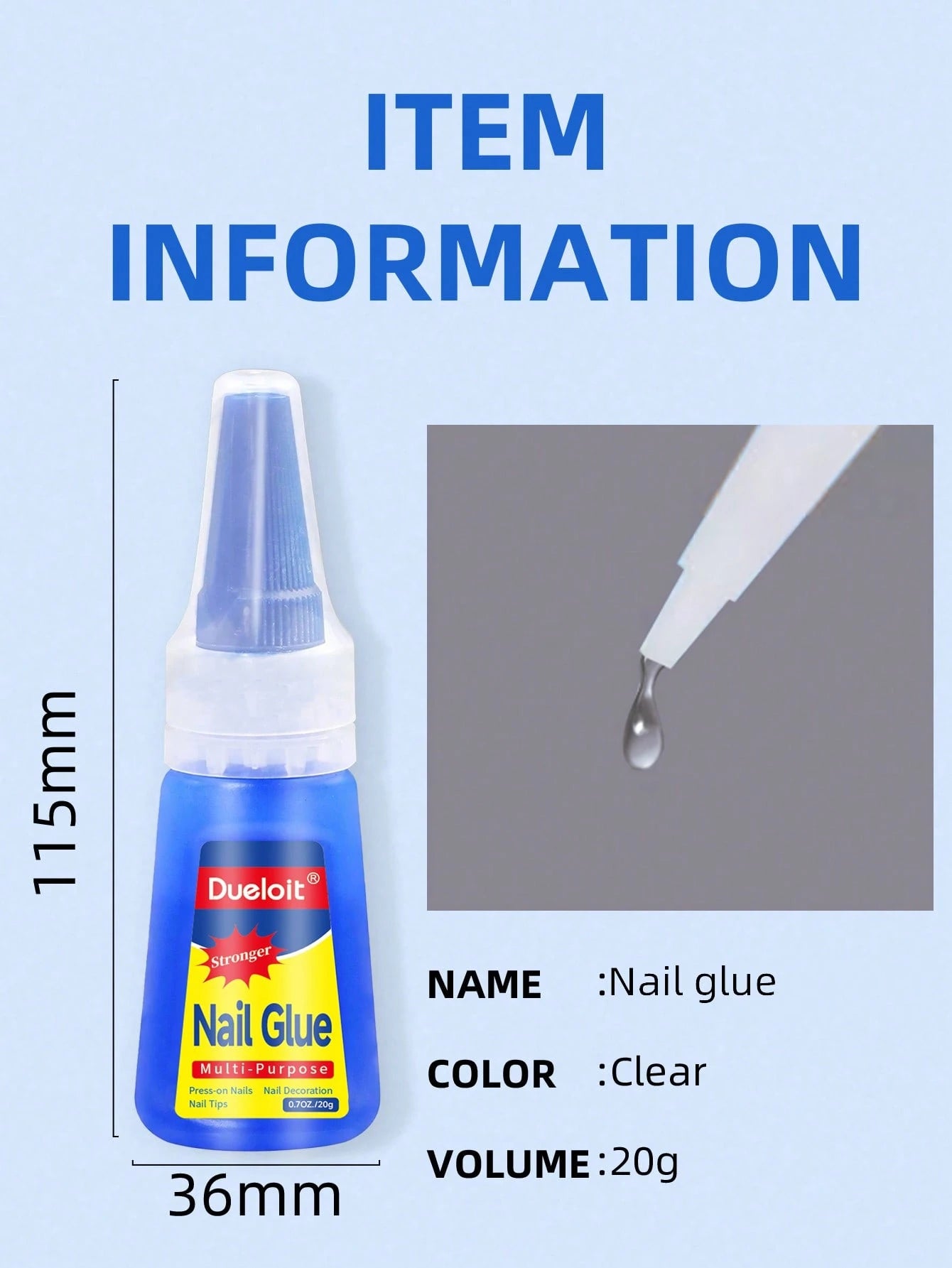 2pcs/1pc 20g Super Strong Nail Glue, Suitable For Nail Tips, Acrylic Nails, Natural Drying, Waterproof And Long-Lasting, Easy To Use