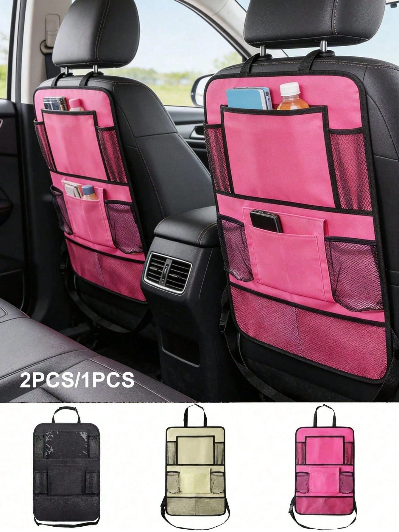 2pcs/1pc Car Seat Back Storage Bag- Durable Oxford Cloth Hanging Organizer, Anti-Kick Design With Flat Bottom| Space-Saving, Essential For Road Trips| Can Be Placed On Seat Back To Store Tissues, T