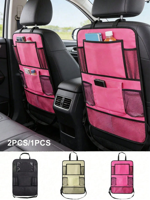 2pcs/1pc Car Seat Back Storage Bag- Durable Oxford Cloth Hanging Organizer, Anti-Kick Design With Flat Bottom| Space-Saving, Essential For Road Trips| Can Be Placed On Seat Back To Store Tissues, T