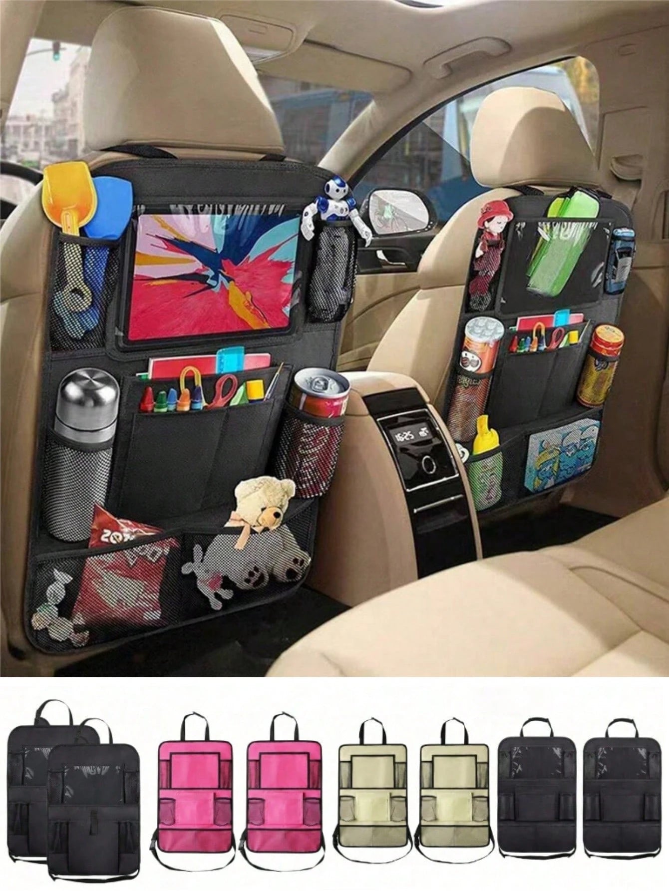 2pcs/1pc Car Seat Back Storage Bag- Durable Oxford Cloth Hanging Organizer, Anti-Kick Design With Flat Bottom| Space-Saving, Essential For Road Trips| Can Be Placed On Seat Back To Store Tissues, T