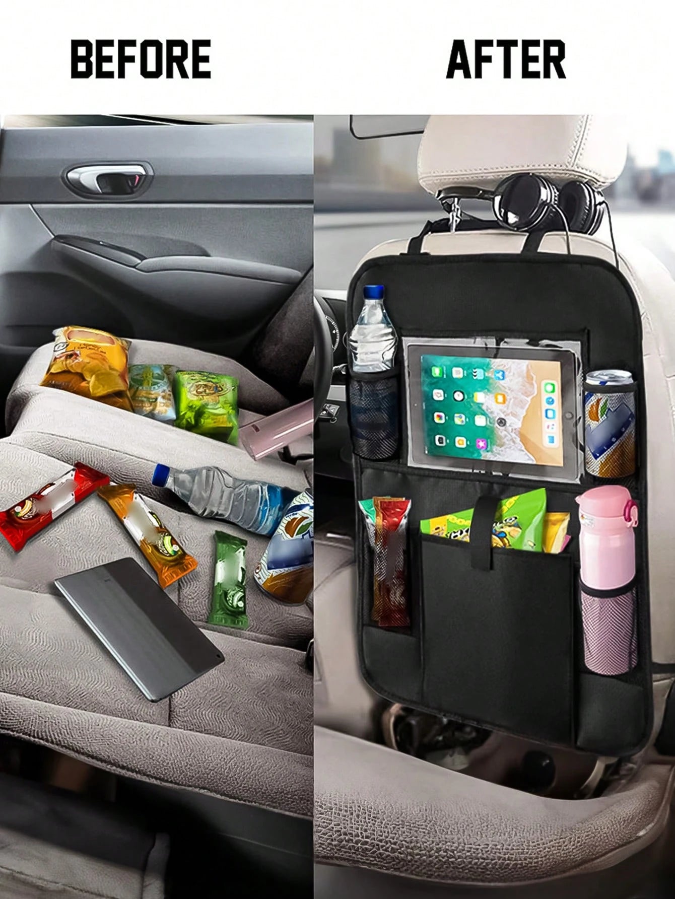 2pcs/1pc Car Seat Back Storage Bag- Durable Oxford Cloth Hanging Organizer, Anti-Kick Design With Flat Bottom| Space-Saving, Essential For Road Trips| Can Be Placed On Seat Back To Store Tissues, T