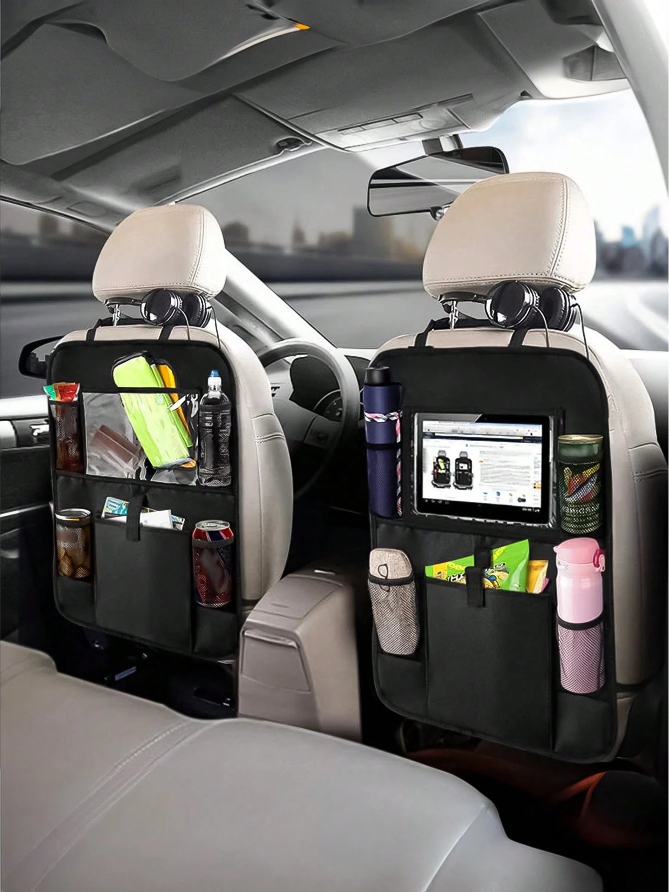 2pcs/1pc Car Seat Back Storage Bag- Durable Oxford Cloth Hanging Organizer, Anti-Kick Design With Flat Bottom| Space-Saving, Essential For Road Trips| Can Be Placed On Seat Back To Store Tissues, T