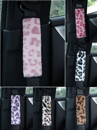 2pcs/1pc Fashion Leopard Print Car Seat Belt Covers, Made Of Soft Plush Material, Provide Warm And Comfortable Neck Support For Women And Men, Cute Car Interior Accessory, Fits All Cars, Trucks And SU