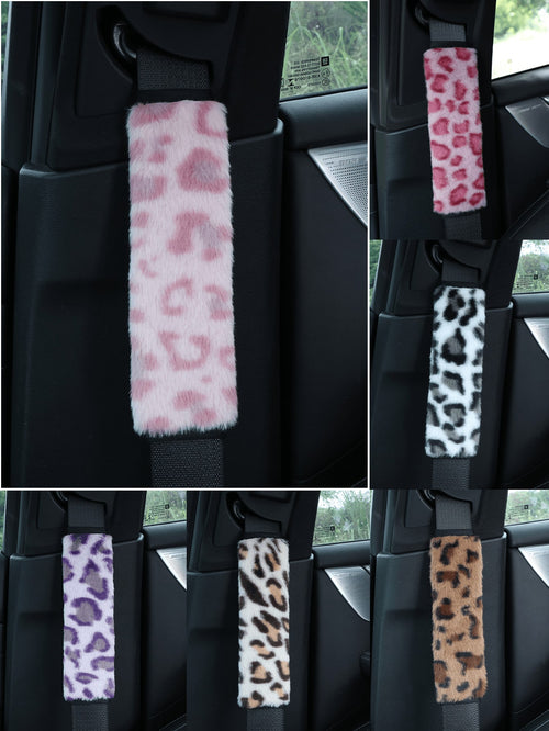 2pcs/1pc Fashion Leopard Print Car Seat Belt Covers, Made Of Soft Plush Material, Provide Warm And Comfortable Neck Support For Women And Men, Cute Car Interior Accessory, Fits All Cars, Trucks And SU