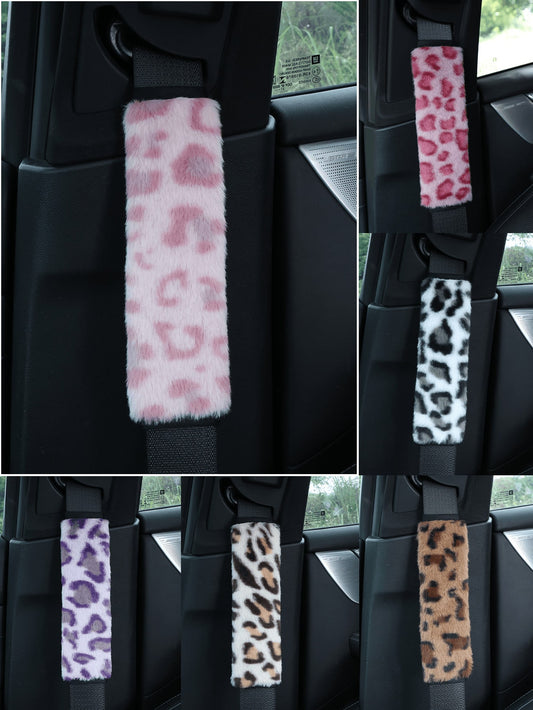 2pcs/1pc Fashion Leopard Print Car Seat Belt Covers, Made Of Soft Plush Material, Provide Warm And Comfortable Neck Support For Women And Men, Cute Car Interior Accessory, Fits All Cars, Trucks And SU