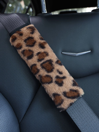 2pcs/1pc Fashion Leopard Print Car Seat Belt Covers, Made Of Soft Plush Material, Provide Warm And Comfortable Neck Support For Women And Men, Cute Car Interior Accessory, Fits All Cars, Trucks And SU
